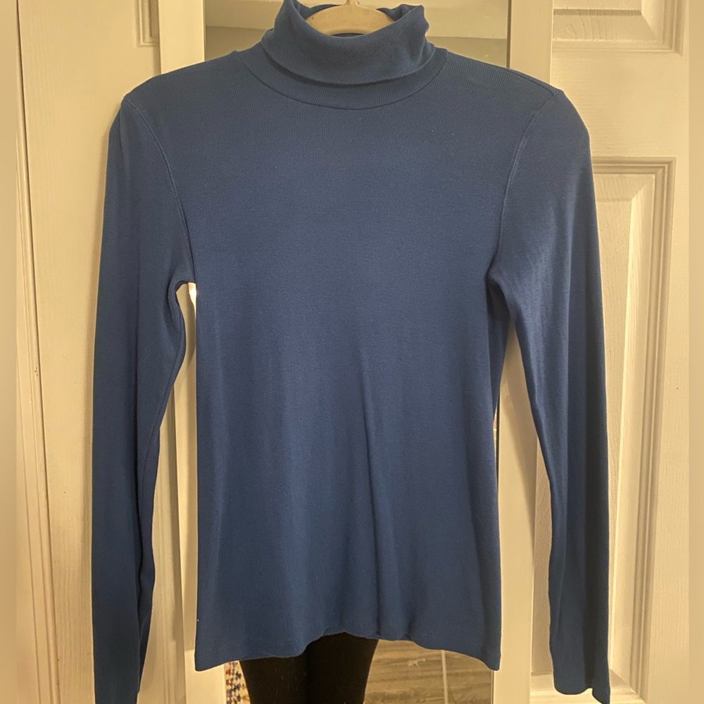 Everlane Navy Blue Micro Ribbed Turtleneck Shirt